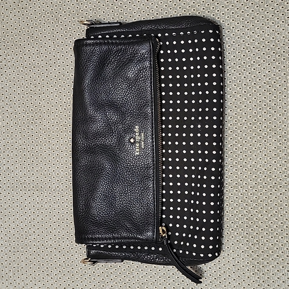 EUC Kate Spade Black Leather & Polka Dot Print  Multi-way Purse